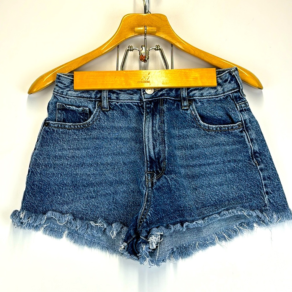 PACSUN Dark Blue High Rise Festival Raw Hem Shorts Size 27